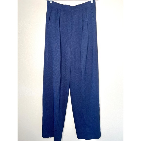 St John’S Bay Pants - St John Evening by Marie Gray Navy Blue Knit Wide‎ Leg Pleated Pants Size 14